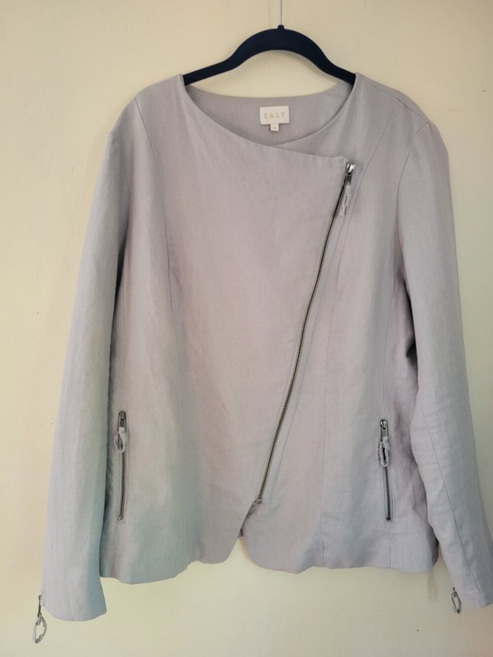 East Linen Moto Style Jacket Collarless Asymmetric Zip Women's UK 18 Plus Size - Picture 7 of 10